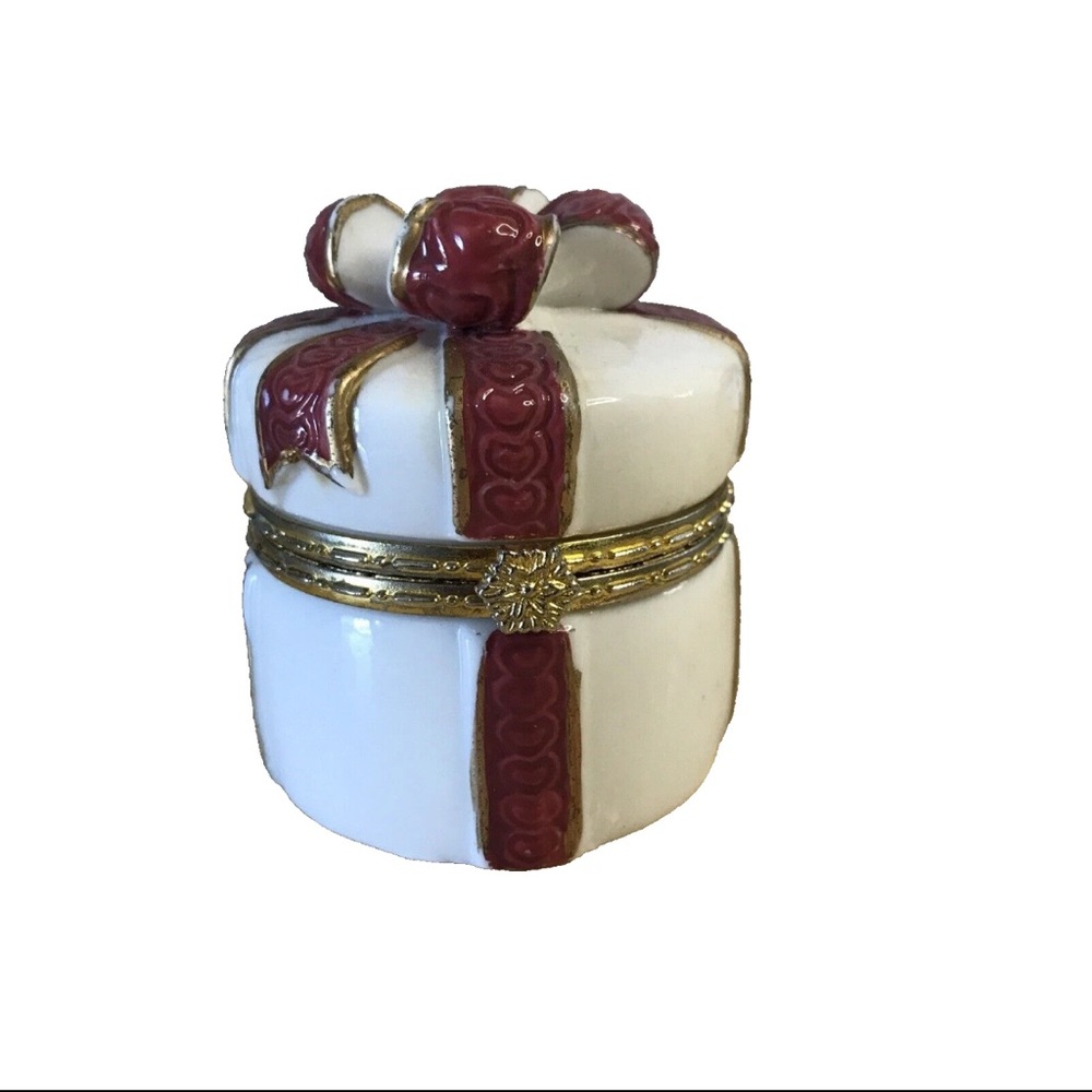 Trinket Box Keepsake Gift Ceramic Hinged Special Round Red White